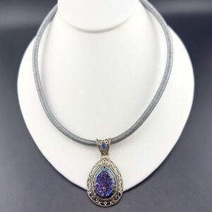 Sajen Purple Druzy Stone Pendant Sterling Silver Necklace